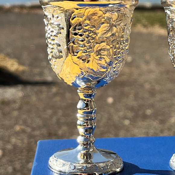 NIB Set of Six Silver-plated, Gold lined Sherry, Sweet Port, Liqueur Goblets - Picture 4 of 9